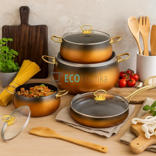 Набір каструль Edenberg 8 предметів з мармуровим антипри ...