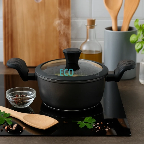 Каструля (казан) з алмазним покриттям та скляною кришко ... Каструля (казан) з алмазним покриттям та скляною кришко ...