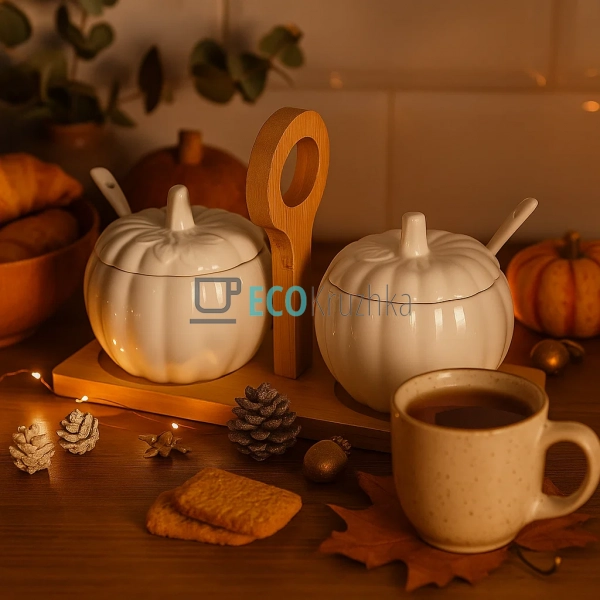 Порцелянова цукорниця “Гарбуз” 250 мл з бамбуковою кришк ... Порцелянова цукорниця “Гарбуз” 250 мл з бамбуковою кришк ...