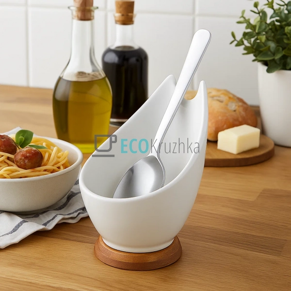 Кухонна підставка для ложки з порцеляни з бамбуковою осн ... Кухонна підставка для ложки з порцеляни з бамбуковою осн ...
