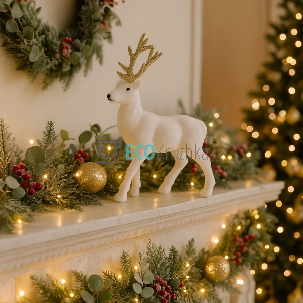 Новорічна фігура білого оленя 20 см з велюром та золотим ... Новорічна фігура білого оленя 20 см з велюром та золотим ...