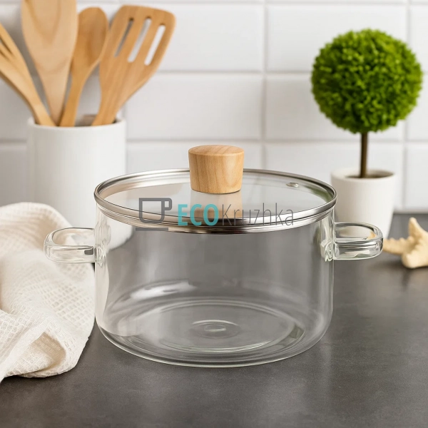 Каструля для варіння з боросилікатного скла, 1.8 л, з пр ...