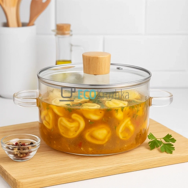 Каструля для варіння з боросилікатного скла, 1.8 л, з пр ...