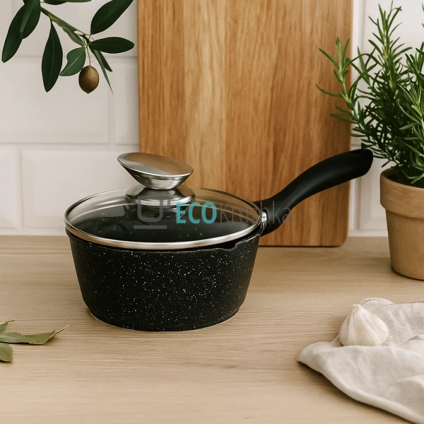 Ківш 1.9л, з кришкою, литий алюміній Чорний Edenberg EB- ...