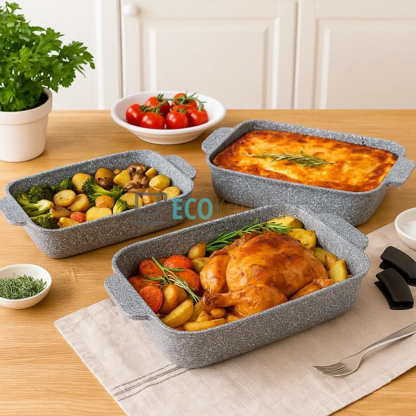 Набір алюмінієвих жаровень Edenberg з мармуровим покритт ... Набір алюмінієвих жаровень Edenberg з мармуровим покритт ...