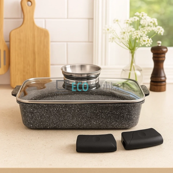 Жаровня алюмінієва з мармуровим покриттям 3.2 л з кришко ... Жаровня алюмінієва з мармуровим покриттям 3.2 л з кришко ...