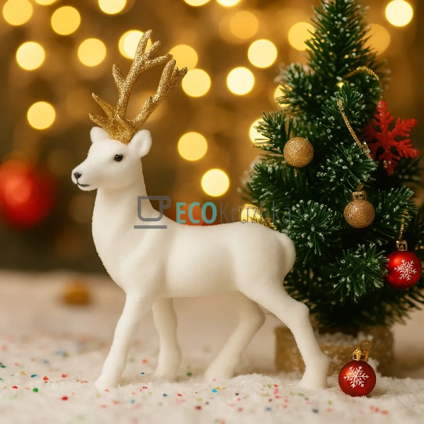 Новорічна фігура білого оленя 20 см з велюром та золотим ... Новорічна фігура білого оленя 20 см з велюром та золотим ...