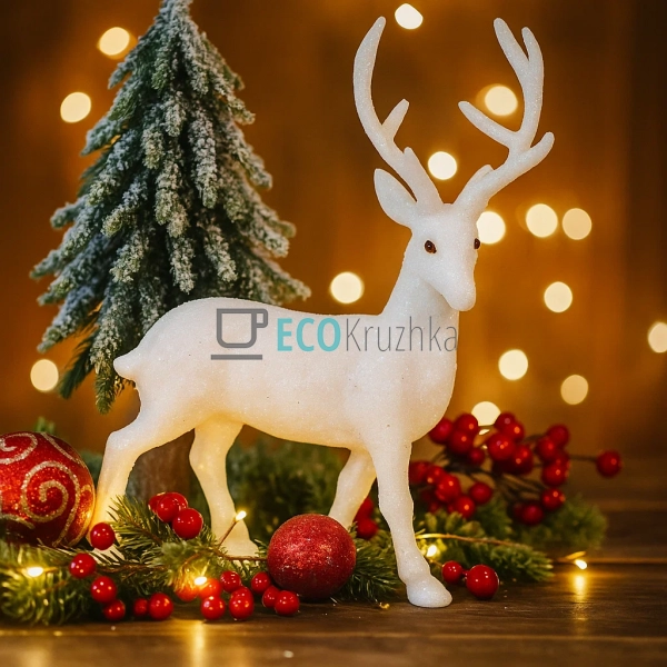 Білий новорічний олень 30 см з гліттером — блискучий дек ... Білий новорічний олень 30 см з гліттером — блискучий дек ...