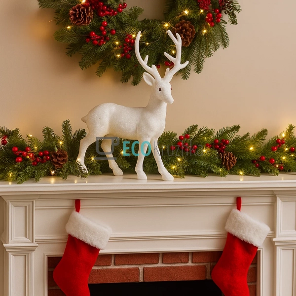 Білий новорічний олень 30 см з гліттером — блискучий дек ... Білий новорічний олень 30 см з гліттером — блискучий дек ...