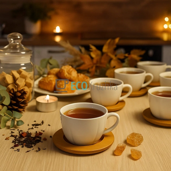 Набір порцелянових чашок з бамбуковими блюдцями 180 мл,  ... Набір порцелянових чашок з бамбуковими блюдцями 180 мл,  ...