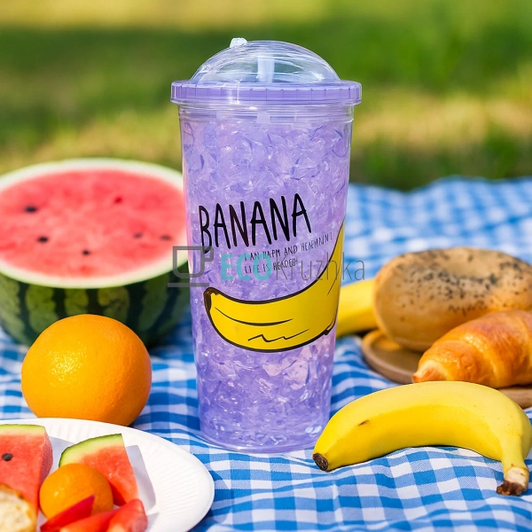 Стакан з трубочкою акриловий з подвійною стінкою та гідр ...