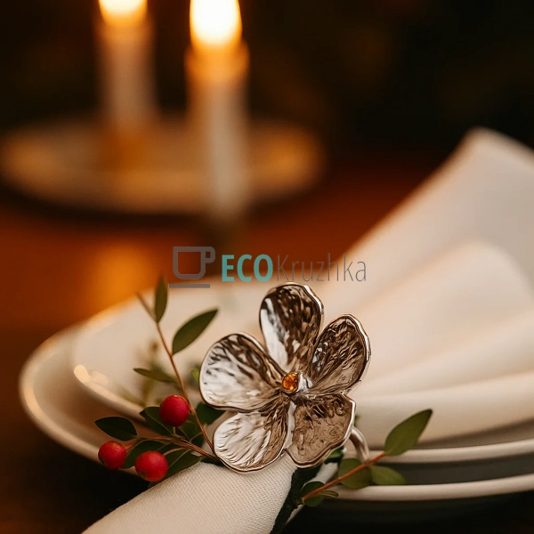 Кільце для серветок "Срібна квітка", металеве, Ø4.3×4 см ...