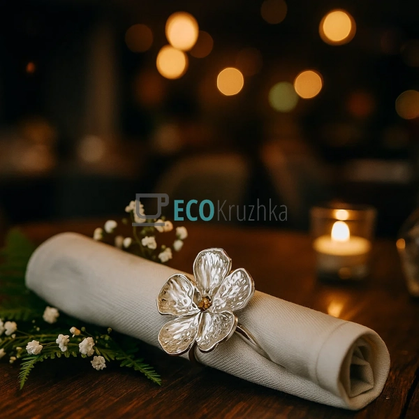 Кільце для серветок "Срібна квітка", металеве, Ø4.3×4 см ...