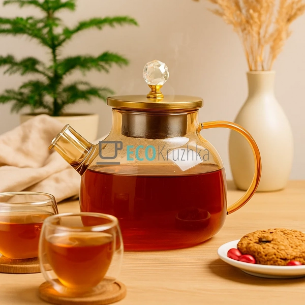 Чайник 1000 мл для заварювання "Скляна перлина" з метале ...