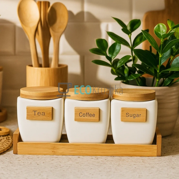 Набір банок 700 мл на бамбуковій підставці PJ01768