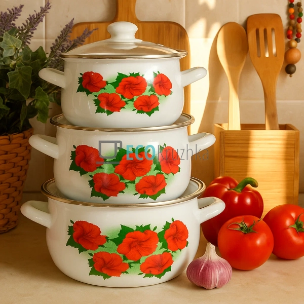 Набір емальованих каструль Каркаде 3 шт — 2л, 3л, 4л з к ...