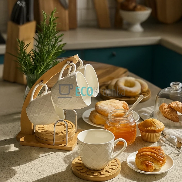 Набір чашок на бамбуковій підставці 160 мл Interos PJ026 ... Набір чашок на бамбуковій підставці 160 мл Interos PJ026 ...