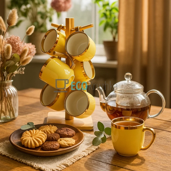 Набір (6 шт) порцелянових чашок 320мл "Золота лінія" на  ...