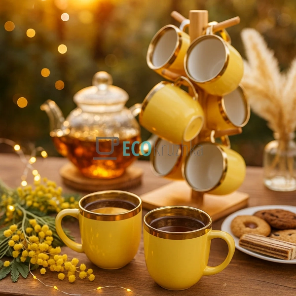 Набір (6 шт) порцелянових чашок 320мл "Золота лінія" на  ...