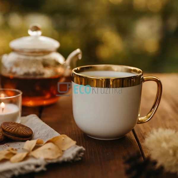 Набір (4 шт) порцелянових кухлів 320мл "Золота лінія" на ... Набір (4 шт) порцелянових кухлів 320мл "Золота лінія" на ...