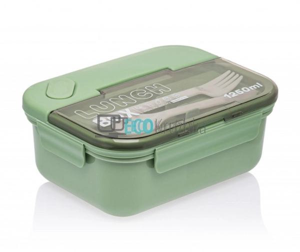 УЦІНКА ЛАНЧ-БОКС З ПРИБОРАМИ,  20Х15Х8 СМ, САЛАТОВИЙ 