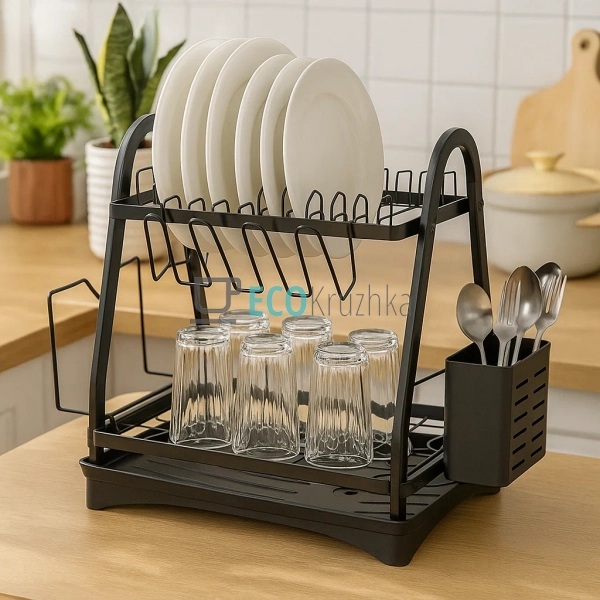 Двоярусна настільна сушарка для посуду, чорна, 50x30x38  ... Двоярусна настільна сушарка для посуду, чорна, 50x30x38  ...