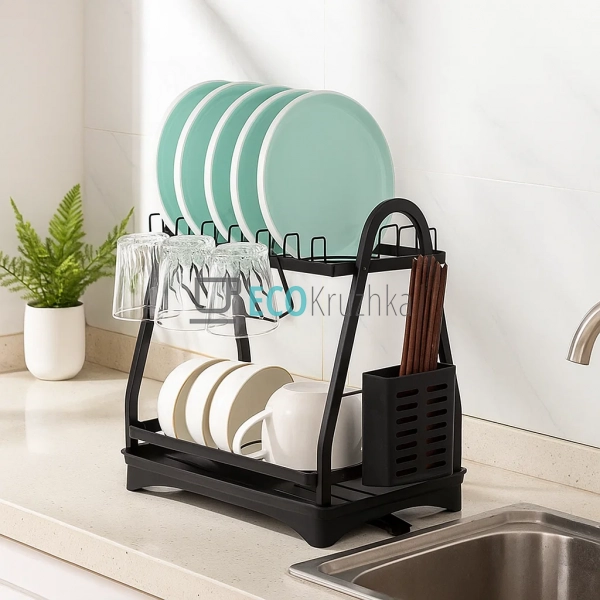 Двоярусна настільна сушарка для посуду, чорна, 50x30x38  ... Двоярусна настільна сушарка для посуду, чорна, 50x30x38  ...