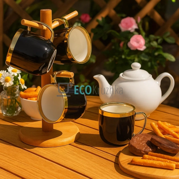 Набір (4 шт) порцелянових чашок 320мл "Золота лінія" на  ... Набір (4 шт) порцелянових чашок 320мл "Золота лінія" на  ...