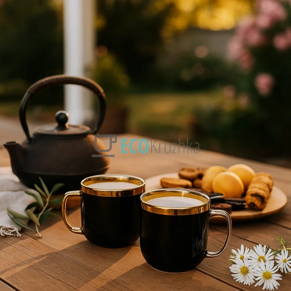 Набір (4 шт) порцелянових чашок 320мл "Золота лінія" на  ... Набір (4 шт) порцелянових чашок 320мл "Золота лінія" на  ...