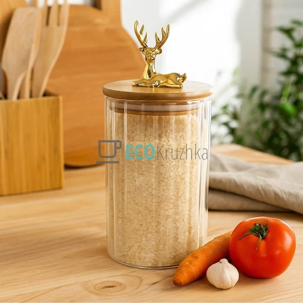 Банка для зберігання 750 мл із бамбуковою кришкою та зол ... Банка для зберігання 750 мл із бамбуковою кришкою та зол ...