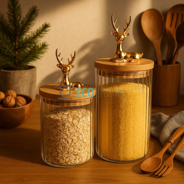 Банка для зберігання 550 мл із бамбуковою кришкою та зол ... Банка для зберігання 550 мл із бамбуковою кришкою та зол ...