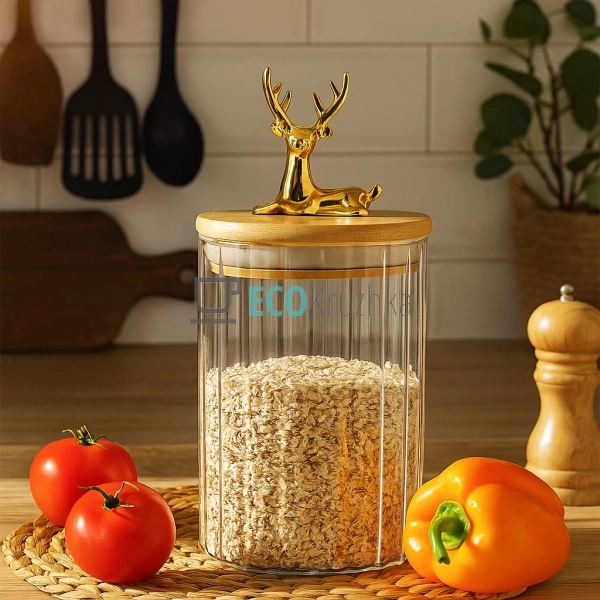 Банка для зберігання 650 мл із бамбуковою кришкою та зол ...