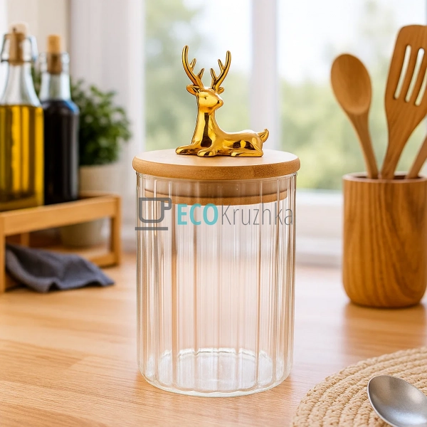 Банка для зберігання 650 мл із бамбуковою кришкою та зол ...