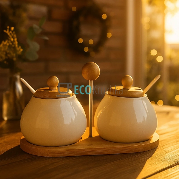 Набір ємностей на бамбуковій підставці два предмети PJ02 ...