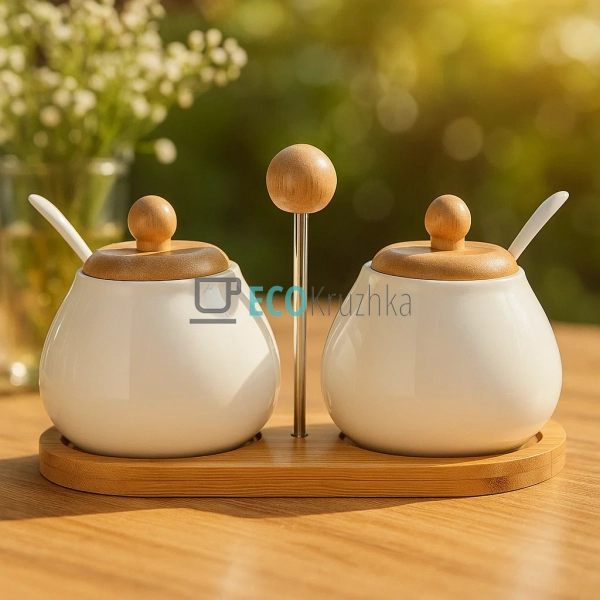 Набір ємностей на бамбуковій підставці два предмети PJ02 ...