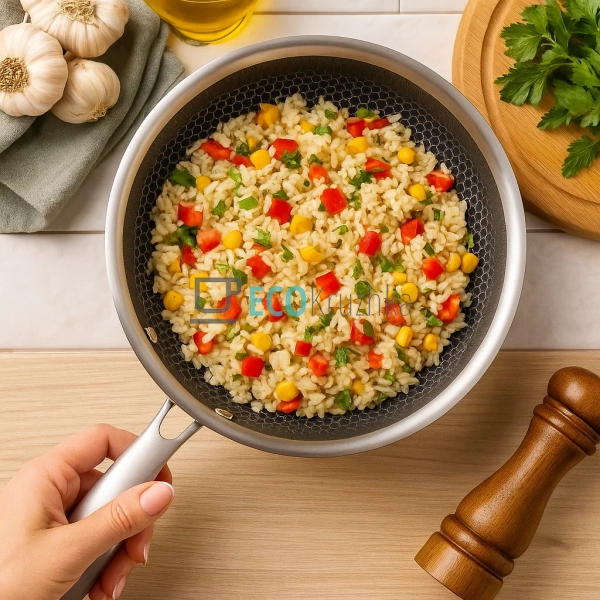 Глибока сковорода нержавіюча професійна з кришкою  22 х  ...