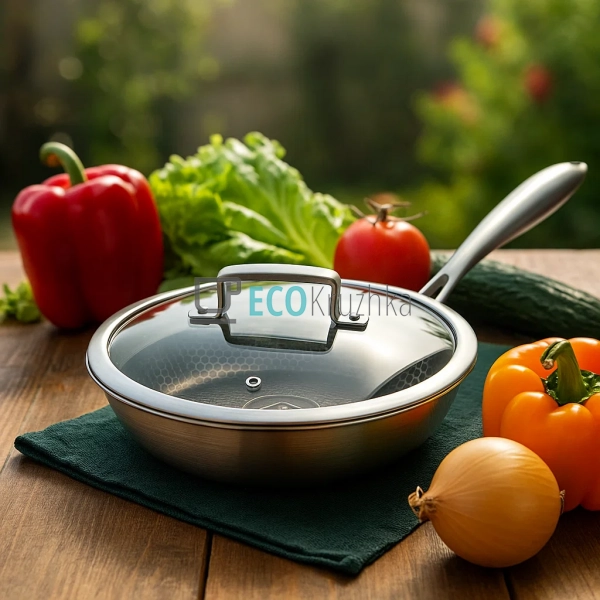 Глибока сковорода нержавіюча професійна з кришкою  26 х  ...