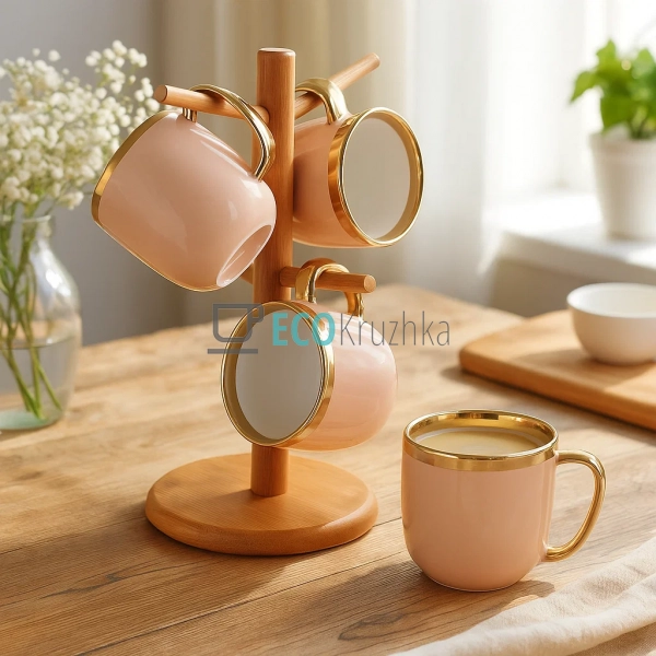 Набір (4 шт) порцелянових чашок320мл "Золота лінія" на б ... Набір (4 шт) порцелянових чашок320мл "Золота лінія" на б ...