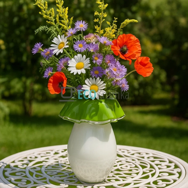 Скляна ваза ручної роботи 19×27 см — зелена з білим (992 ...