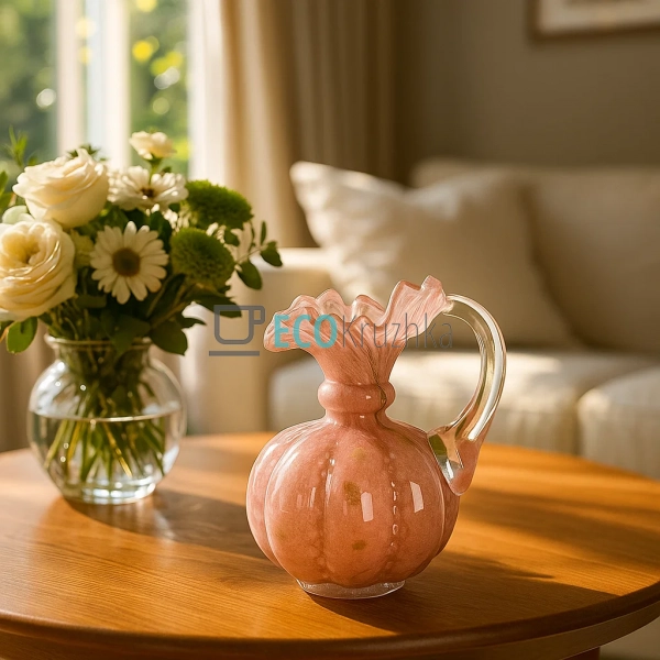 Скляна ваза ручної роботи з ручкою Roselle 12×17 см — пи ...