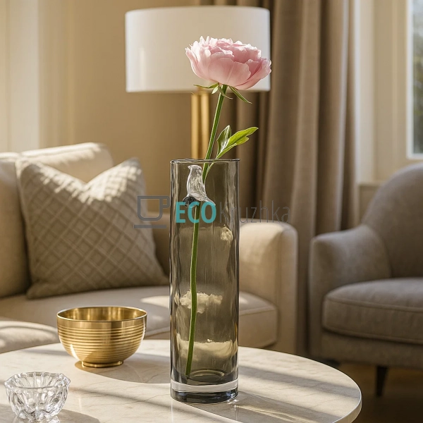 Скляна ваза з фігуркою пташки для квітів 9.5 х 32 см про ...