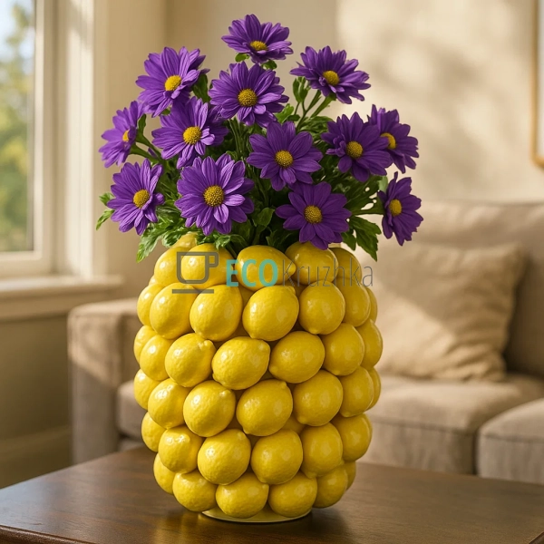 Декоративна порцелянова ваза Lemon жовта 29 см для квіті ...