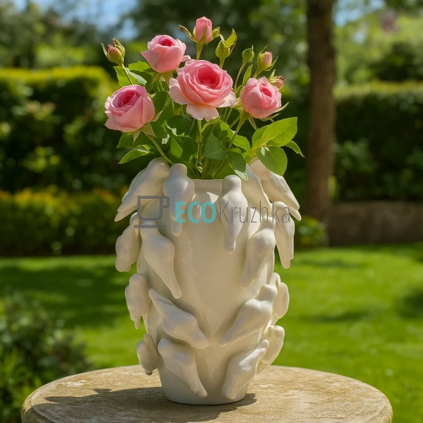 Декоративна порцелянова ваза Birds біла 24 см для квітів ...