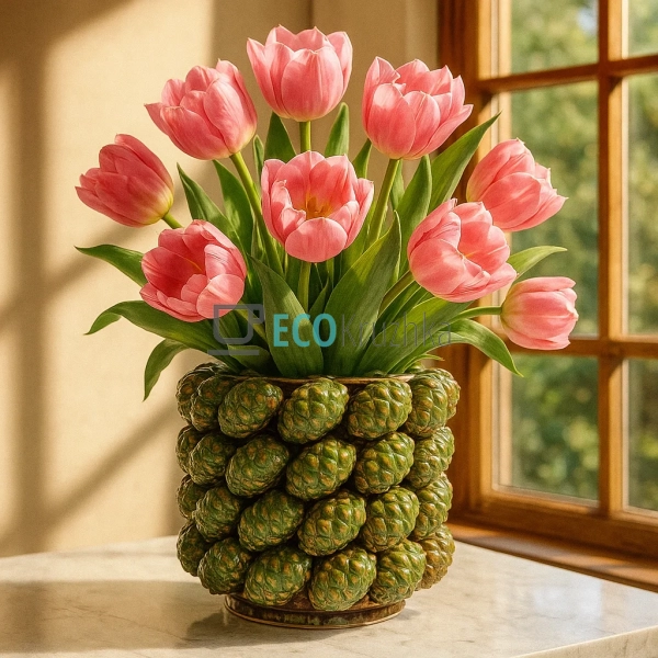 Декоративна порцелянова ваза Cones зелена 16 см для квіт ...