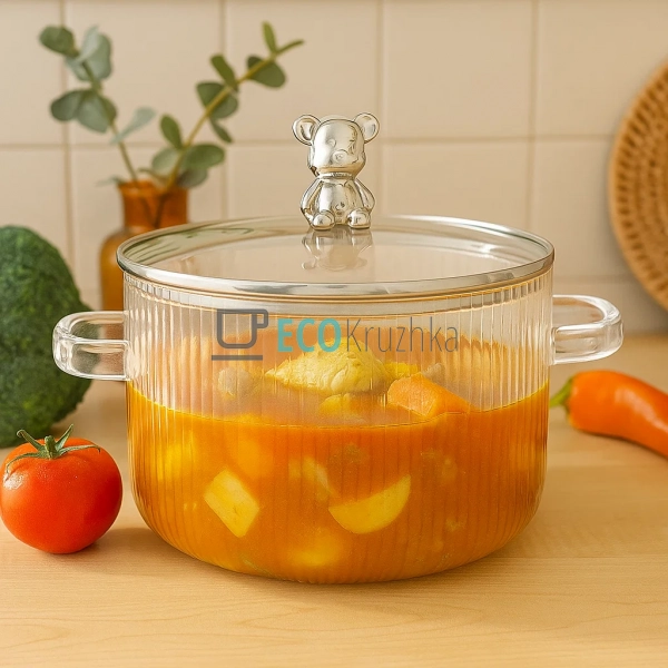 Жароміцна скляна каструля 1.6 л з рельєфним дизайном "Ве ...