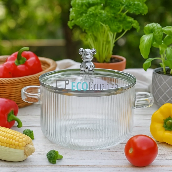 Жароміцна скляна каструля 1.6 л з рельєфним дизайном "Ве ...