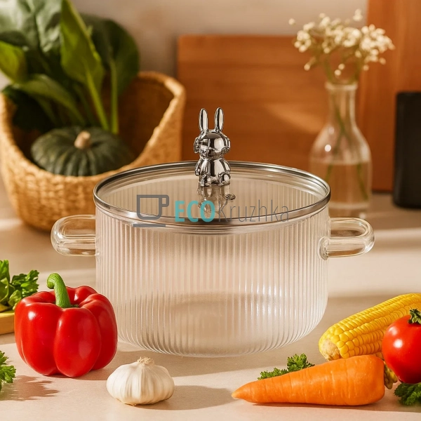 Жароміцна скляна каструля 1.6 л з рельєфним дизайном Кос ... Жароміцна скляна каструля 1.6 л з рельєфним дизайном Кос ...