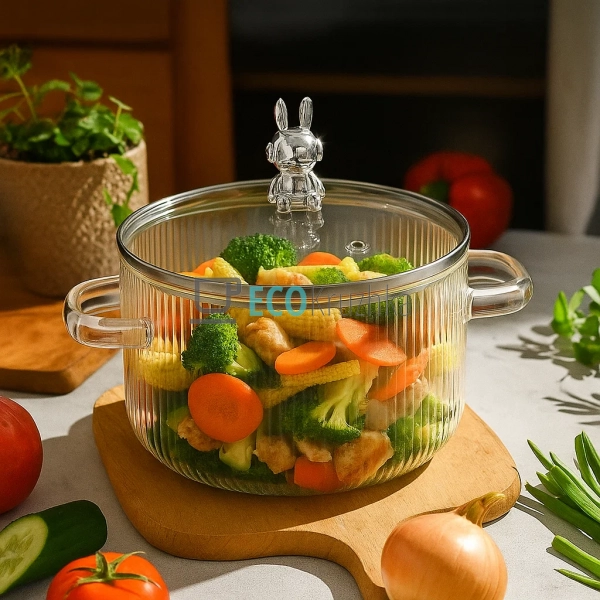 Жароміцна скляна каструля 1.6 л з рельєфним дизайном Кос ... Жароміцна скляна каструля 1.6 л з рельєфним дизайном Кос ...