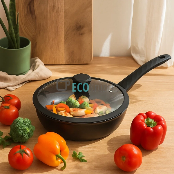 Глибока сковорода з кришкою та алмазним покриттям 24 х 6 ... Глибока сковорода з кришкою та алмазним покриттям 24 х 6 ...