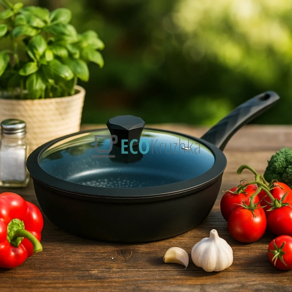 Глибока сковорода з кришкою та алмазним покриттям 24 х 6 ... Глибока сковорода з кришкою та алмазним покриттям 24 х 6 ...